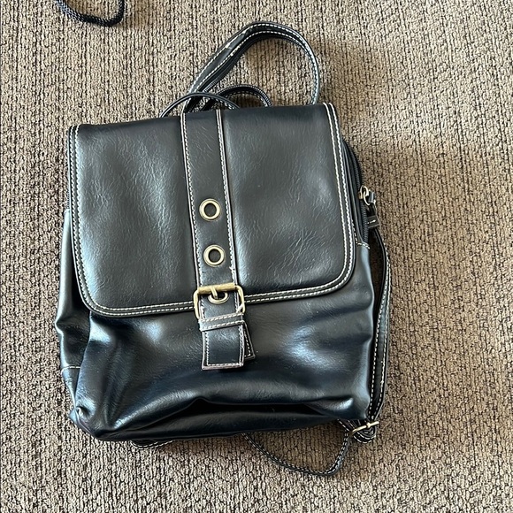 The Stone Handbags - The Stone Black Faux Leather Backpack